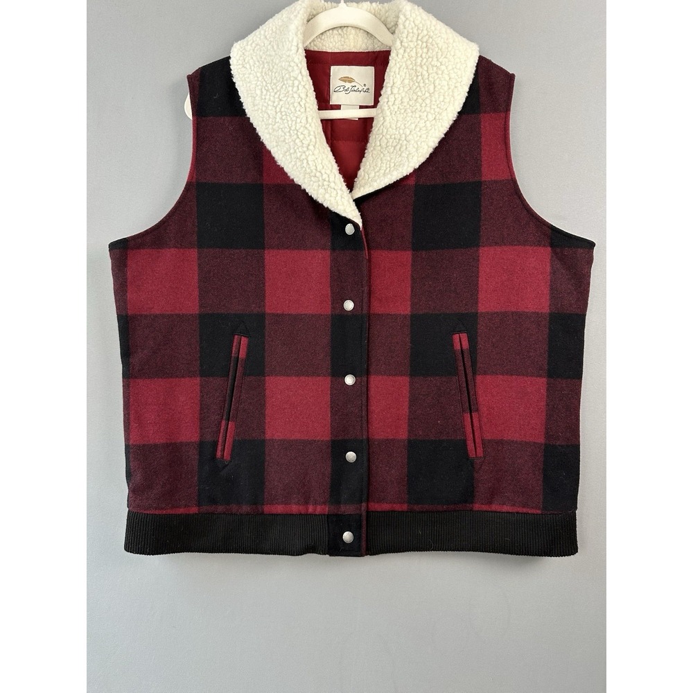 Bob Timberlake Vest Women XXL Wool Blend Plaid Red Quilted Thermolite Pocket